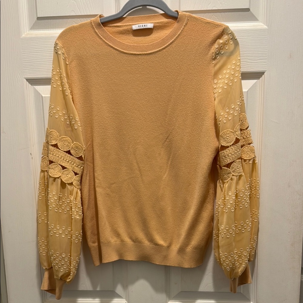 Sioni Yellow Crew‎ Neck Sweater with Ruffled Sleeves